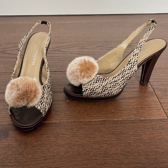 Via Condotti Women’s Peep Toe Brown Sling Backs Size 8.5 - Picture 1 of 6